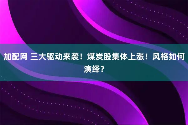 加配网 三大驱动来袭!煤炭股集体上涨!风格如何演绎?